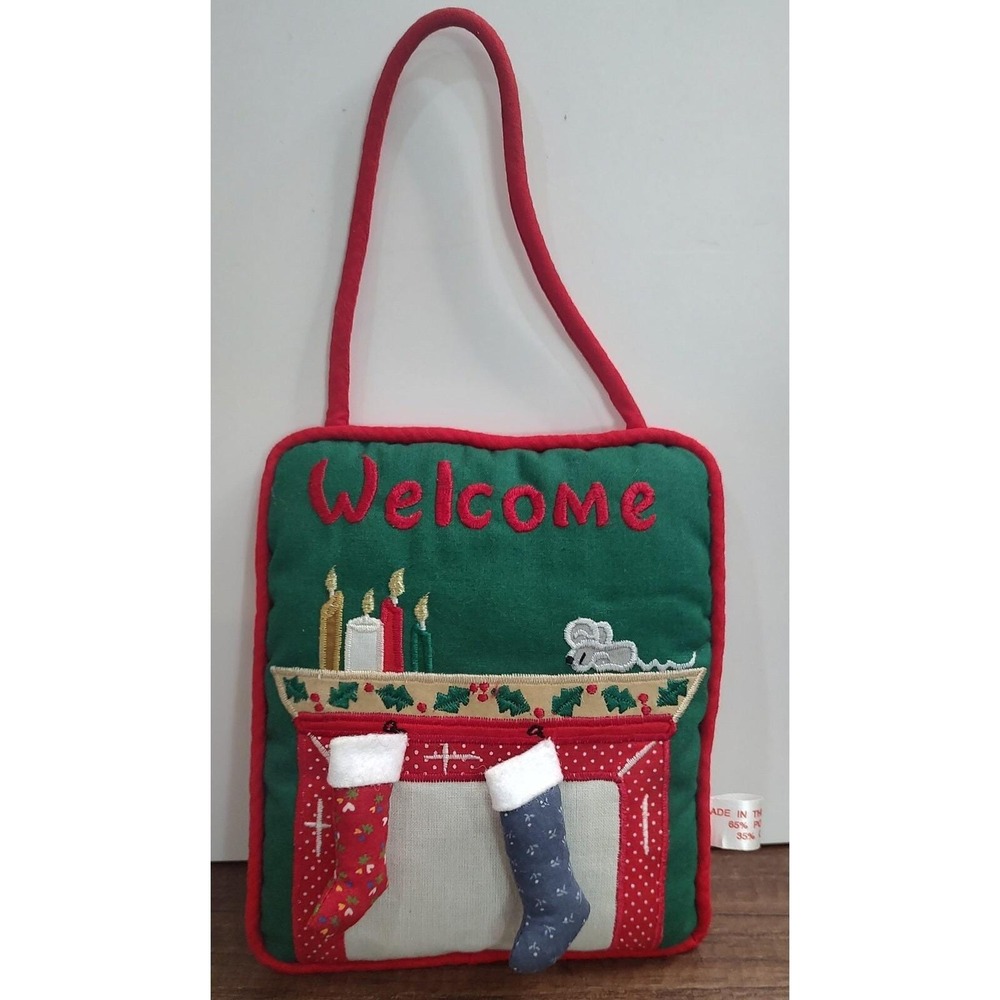 Vintage Christmas Pillow Door Knob Hanger Ornament Fireplace Stockings Mantle